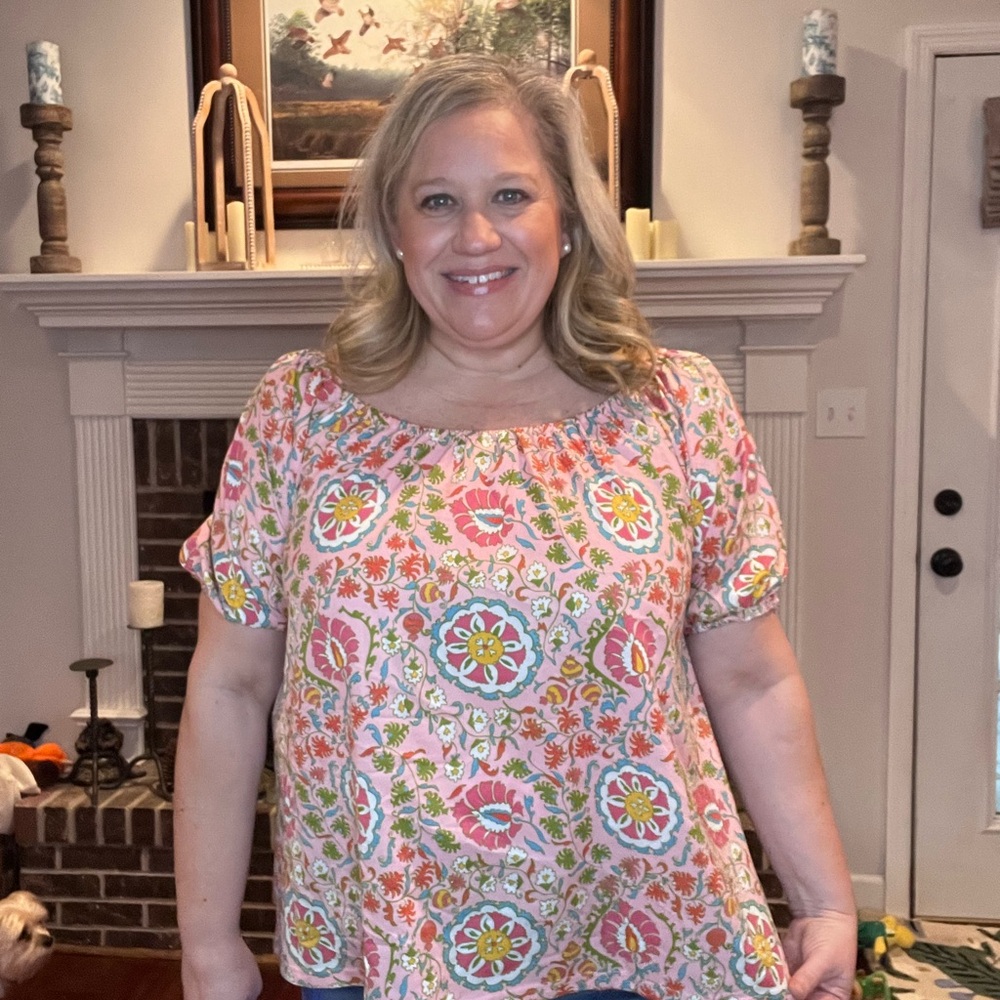 Smith & Quinn pink floral medallion blouse